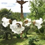 Art nouveau chandelier bronze and pressed glass