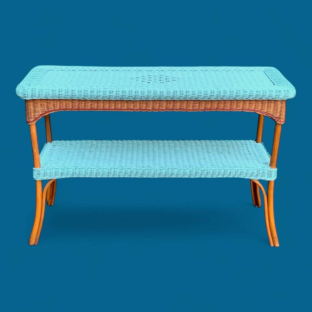 Vintage woven rattan and wicker console