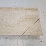 Rectangle Travertine Coffee or Side Table with Brass, Italy 1980s