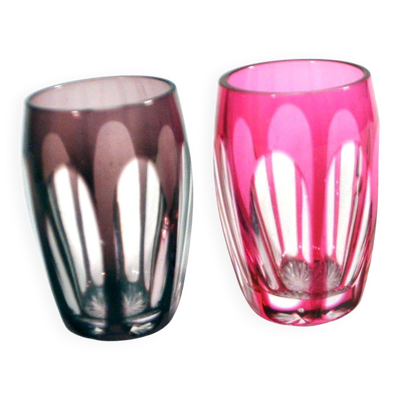 Saint-Louis lot de 2 verres à liqueur shooter en cristal doublé overlay rouge
