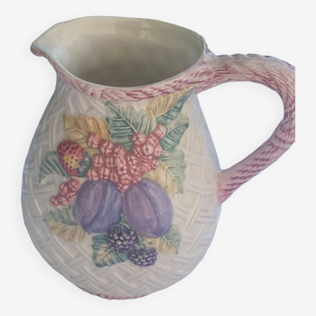 Ceramic slip jug glazed basket pattern and vintage fruit