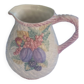 Ceramic slip jug glazed basket pattern and vintage fruit