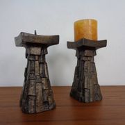 Large Brutalist German Bronze Candleholders, 1960s, Set of 2