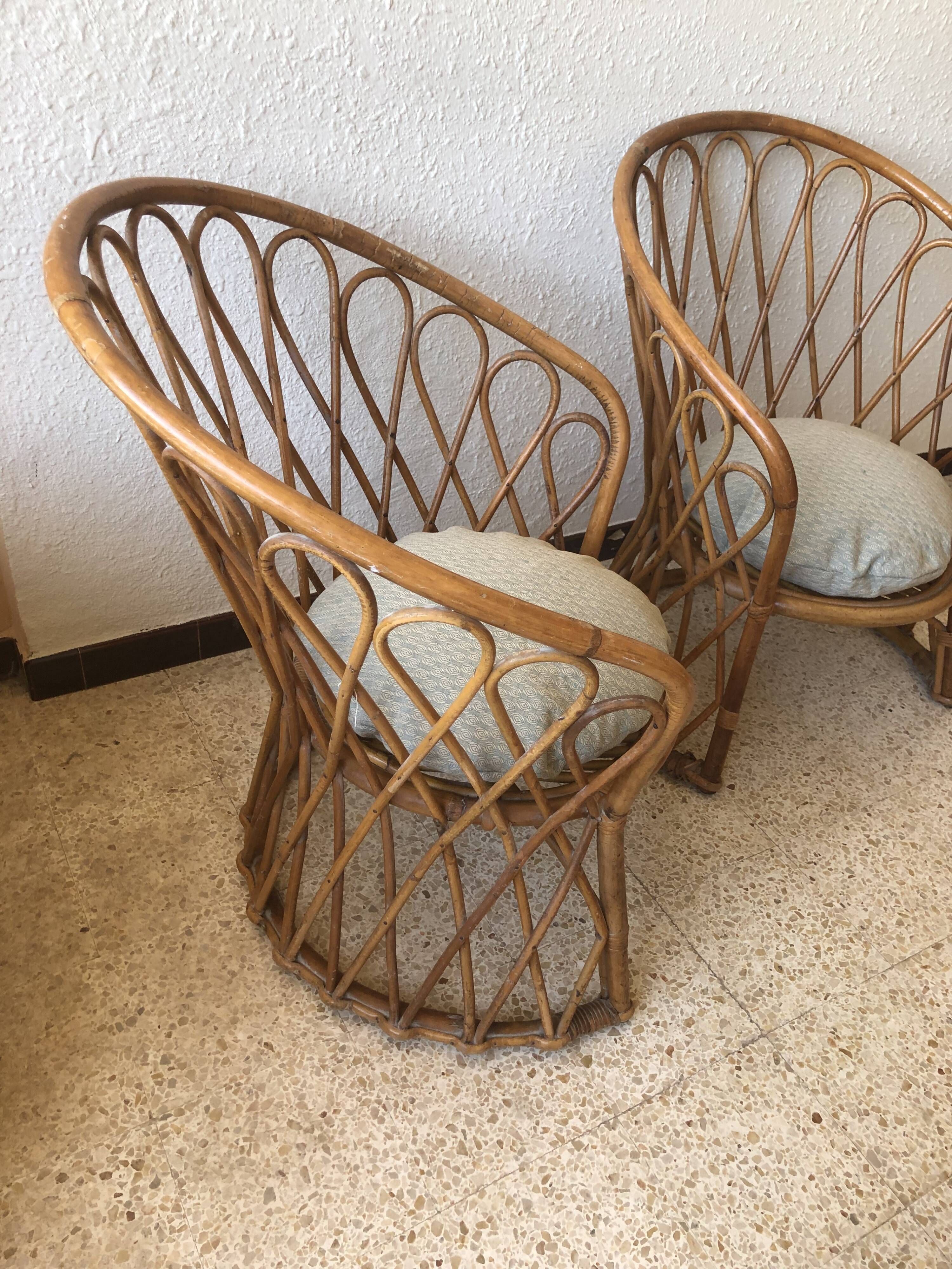 Pair of vintage rattan armchairs