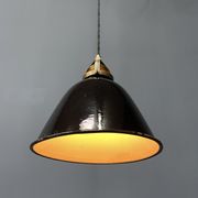 Small size black enamel hanging lamp with brass fixture