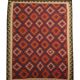 Burgundy Afghan Kilim Rug, Geometric Wool Flatweave, Handmade Tribal Carpet