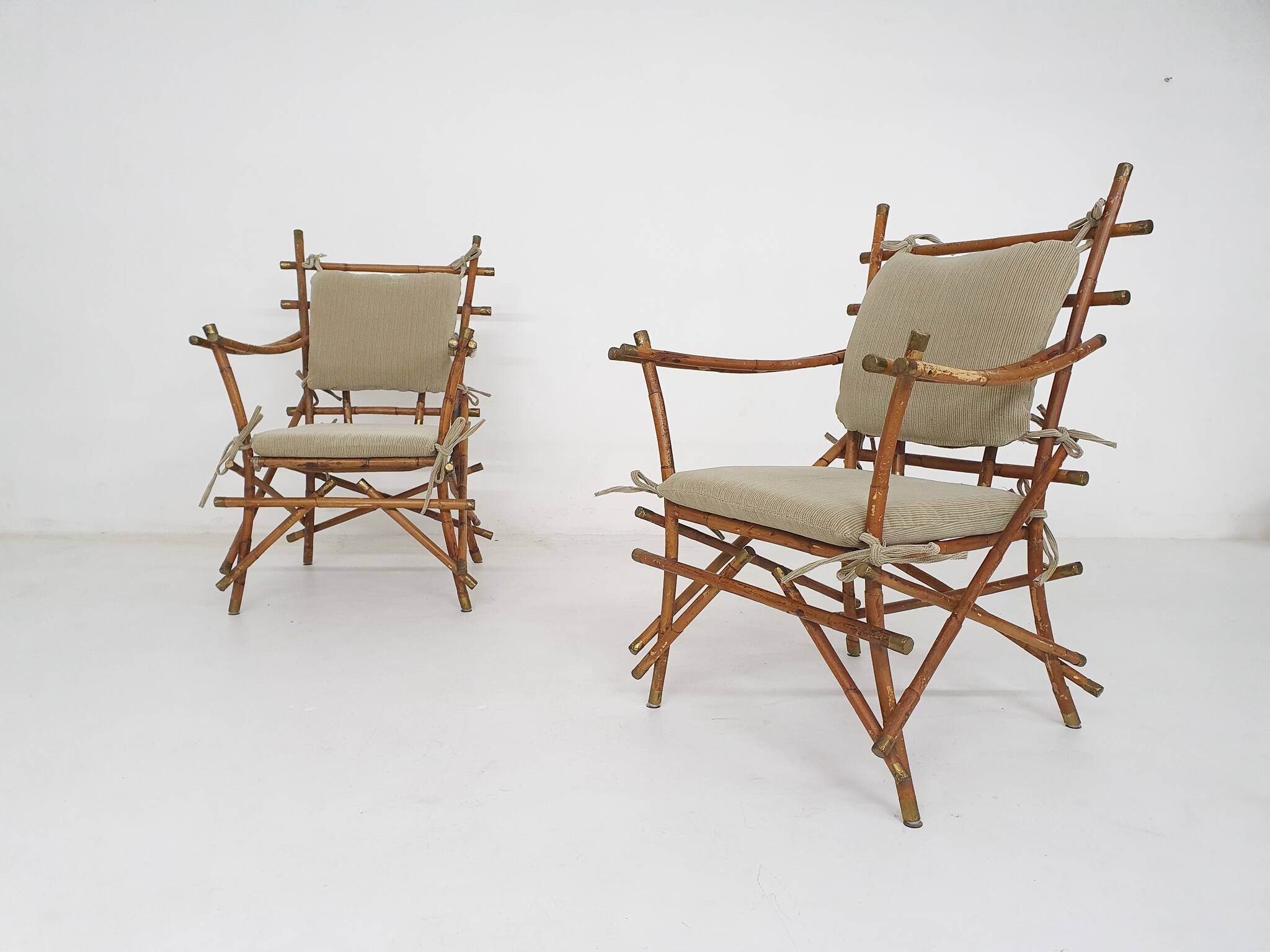 2 fauteuils en bambou, Italie, années 1960