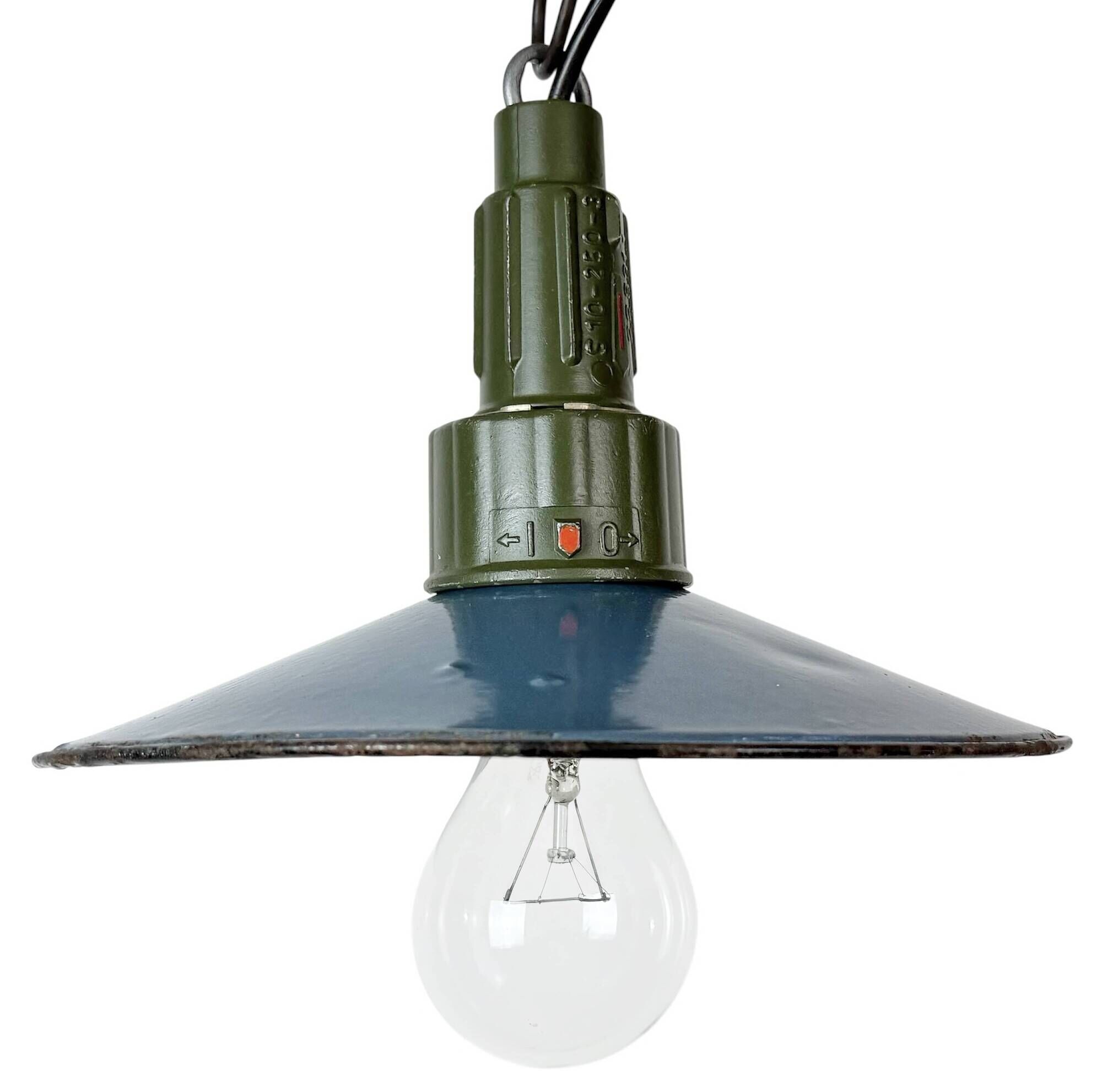 Industrial Blue Enamel Military Pendant Lamp with Cast Aluminium Top, 1960s