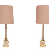Antique empire brass Column Table Lamps 1950s