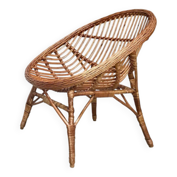 Easy Chair Hand-Woven in Wicker Rattan, Italy 1950s