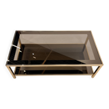 Table basse Belgo Chrome en laiton et verre fumé miroir, années 1970