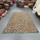 Large Floral Needlepoint Rug 217x277cm Teal Green Traditional Flatweave Carpet
