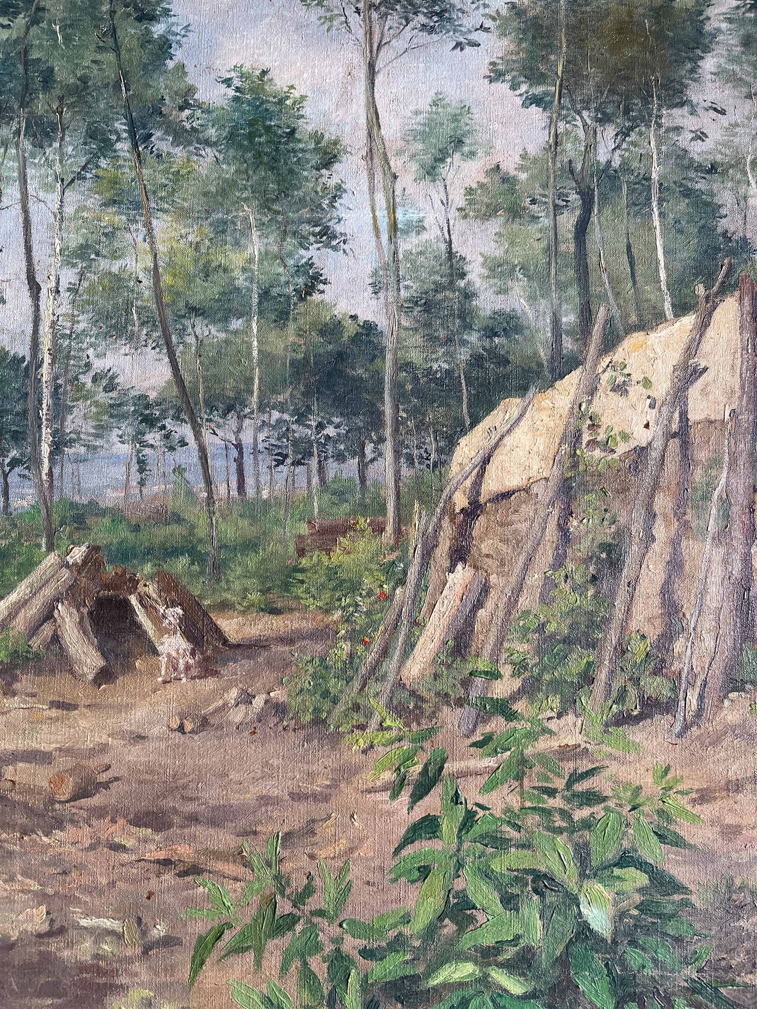 Tableau hst "forest with cabin" lumberjack forestry early 20th century