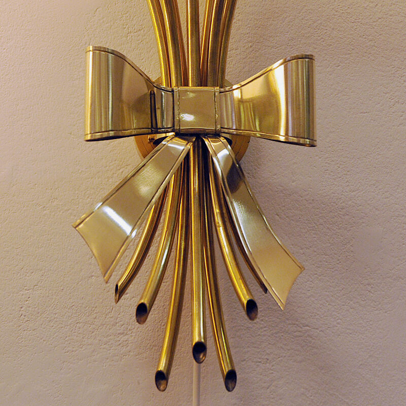 Vintage bouquet modern design brass wall lamp pair from the 1940s
