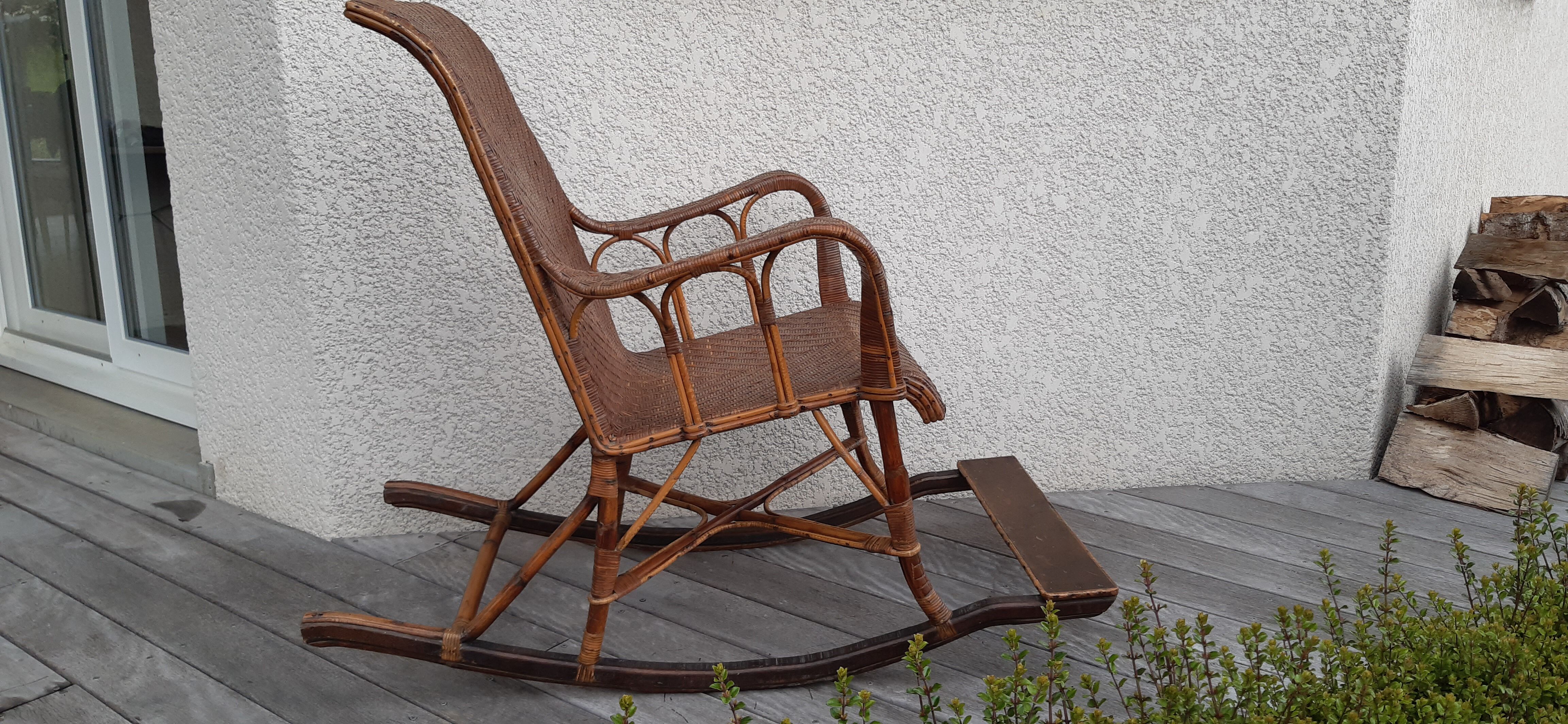 Rocking chair rotin et bois
