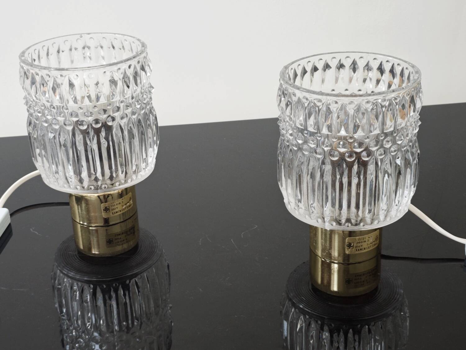 Pair of glass bedside lamps by Kamenicky Senov 1960