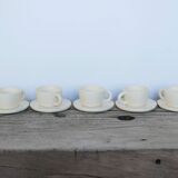 Series of 7 vintage ceramic cups and saucers by Le Pot de Terre