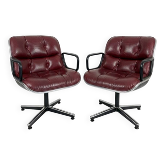 Pair of Executive Armchairs Charles Pollock Knoll Burgundy Leather