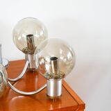 Lustre trois branches, en chrome et globes en verre fumé, Design, 1970