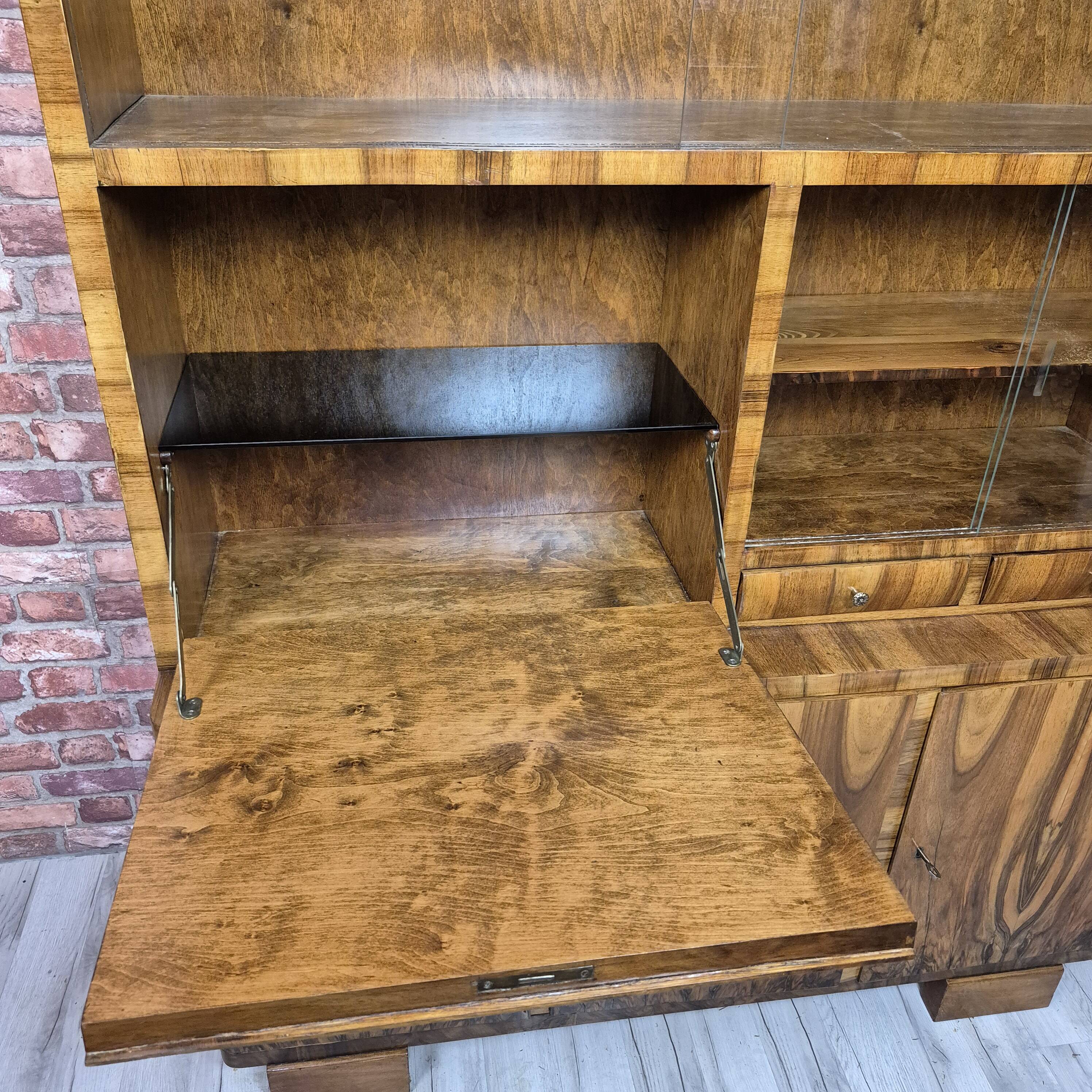 Restored Mid-Century Flame Walnut Highboard with Bar Cabinet - 1960s