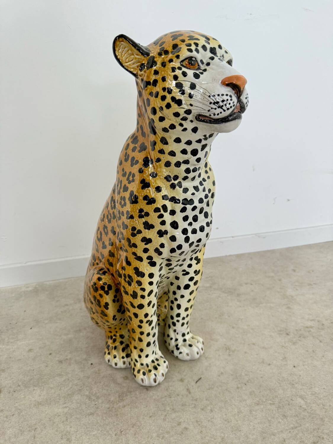 Antique terracotta leopard sculpture from the 70s vintage Italian design