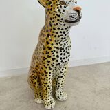 Antique terracotta leopard sculpture from the 70s vintage Italian design