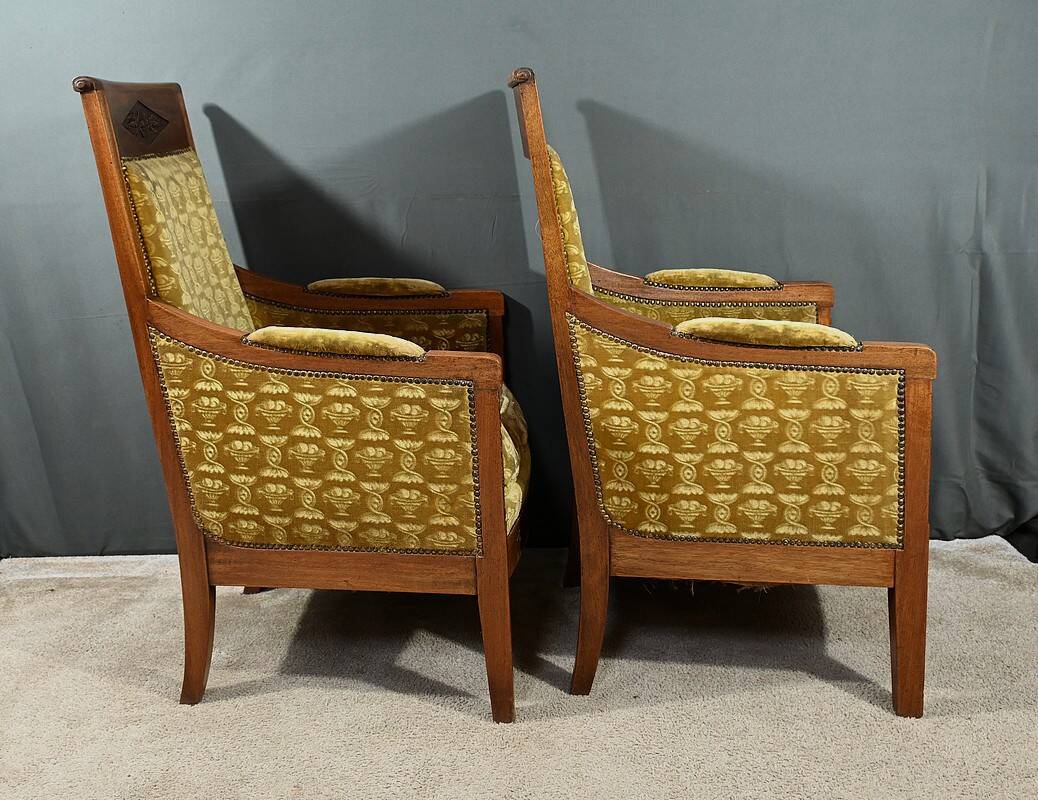 Pair of "Bergère" Armchairs in Mahogany, Empire Period – Early 19th Century