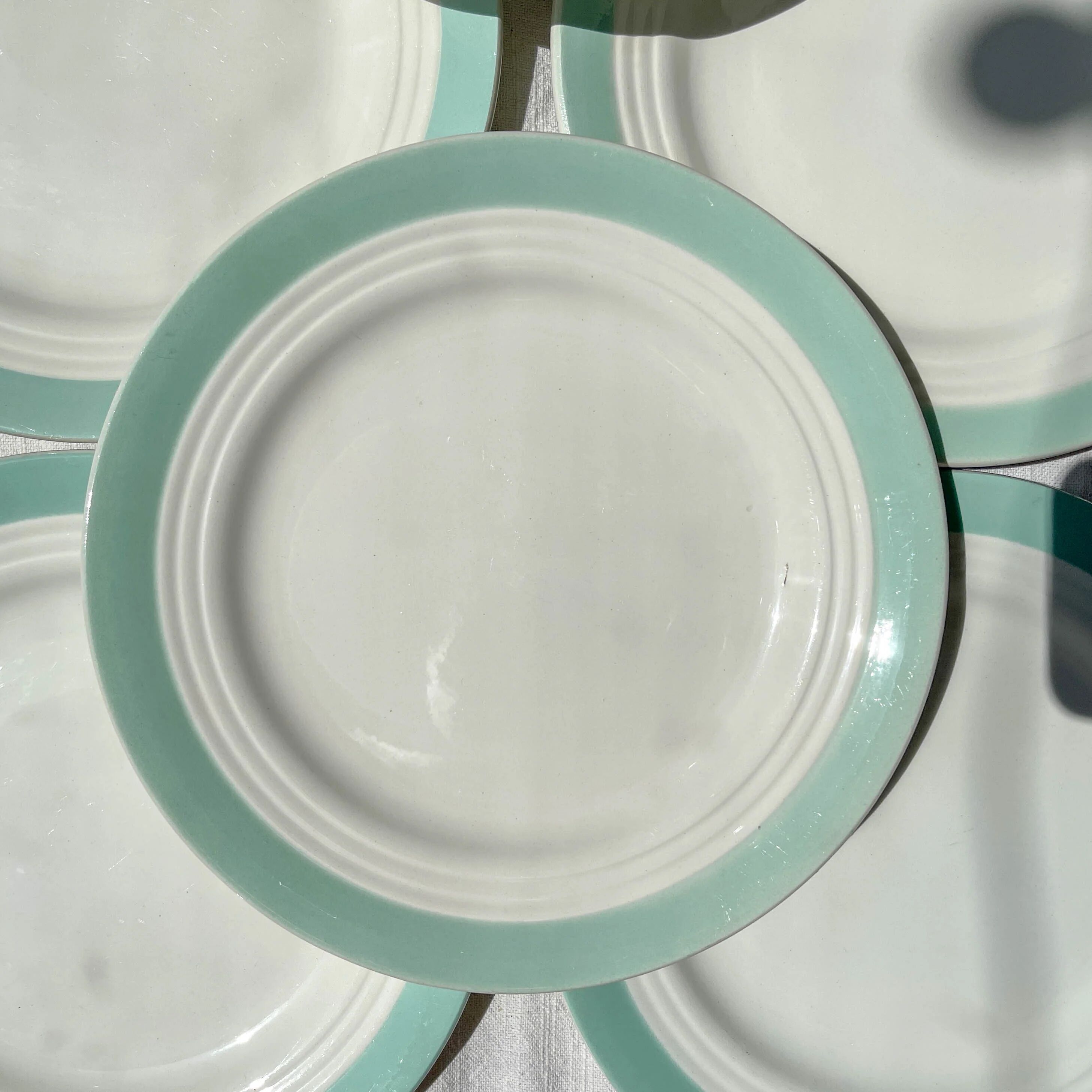 8 vintage French white and green porcelain plates from Céranord