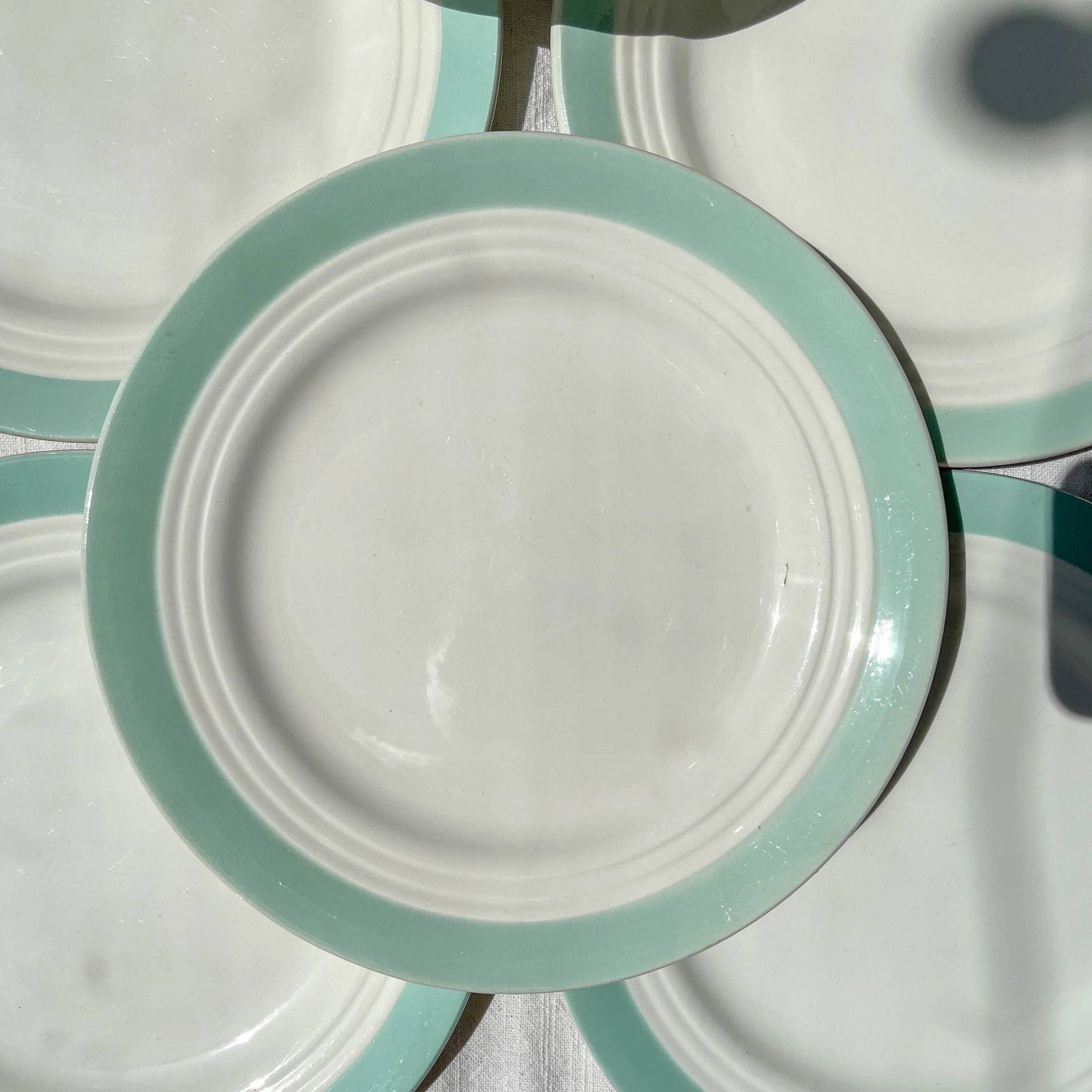 8 vintage French white and green porcelain plates from Céranord