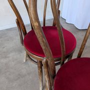 Set of 4 Vintage Bentwood Bistro Chairs, Red Upholstery