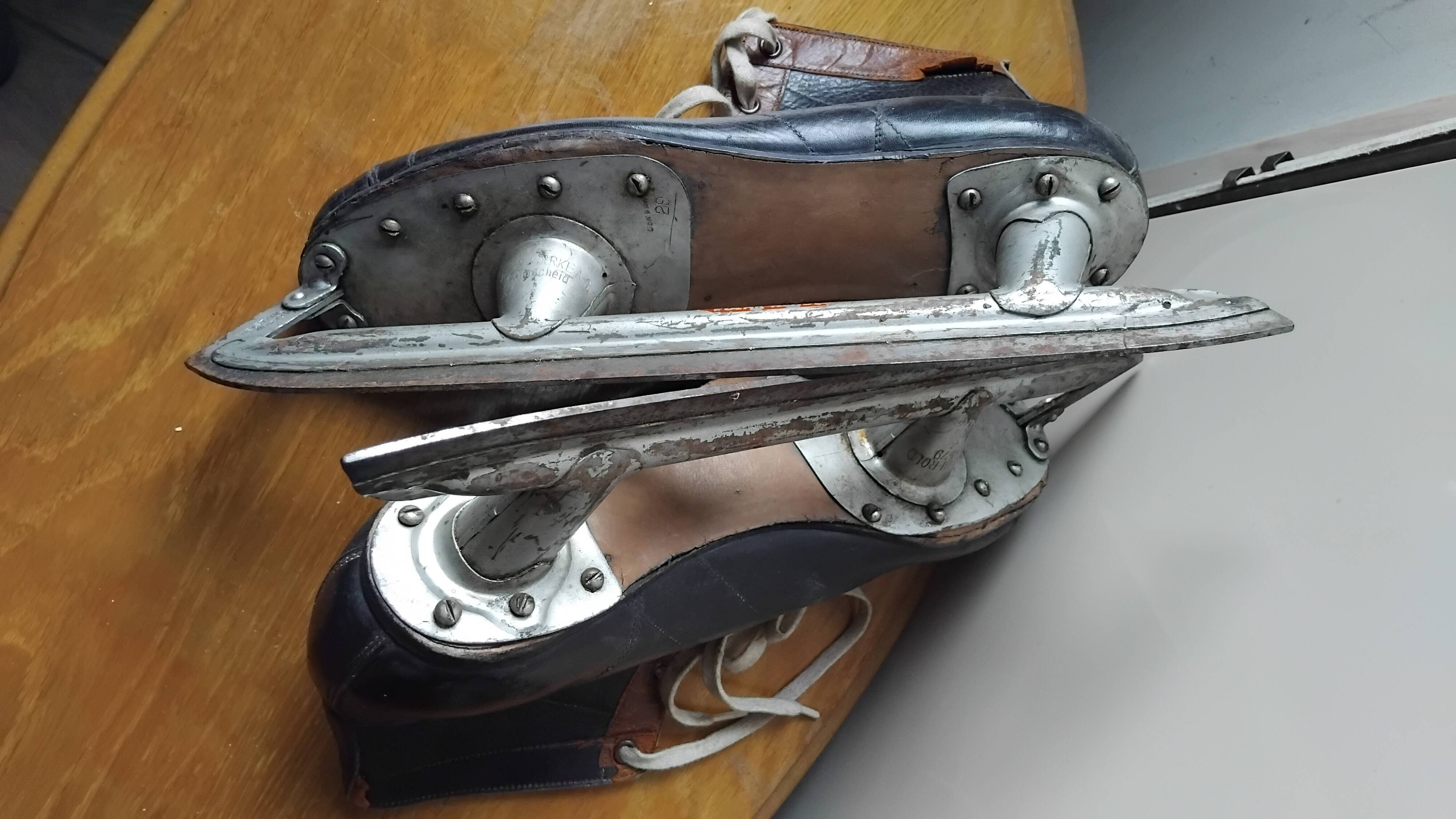 Two-tone leather ice skates from the 1960s.