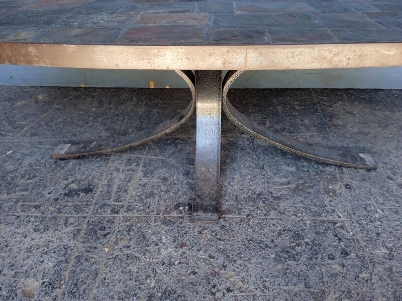 1970 metal and slate coffee table