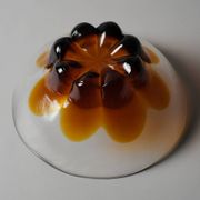 Humppila Finland Amber Art Glass Bowl, MCM Petal Sunburst Design, 1970s.