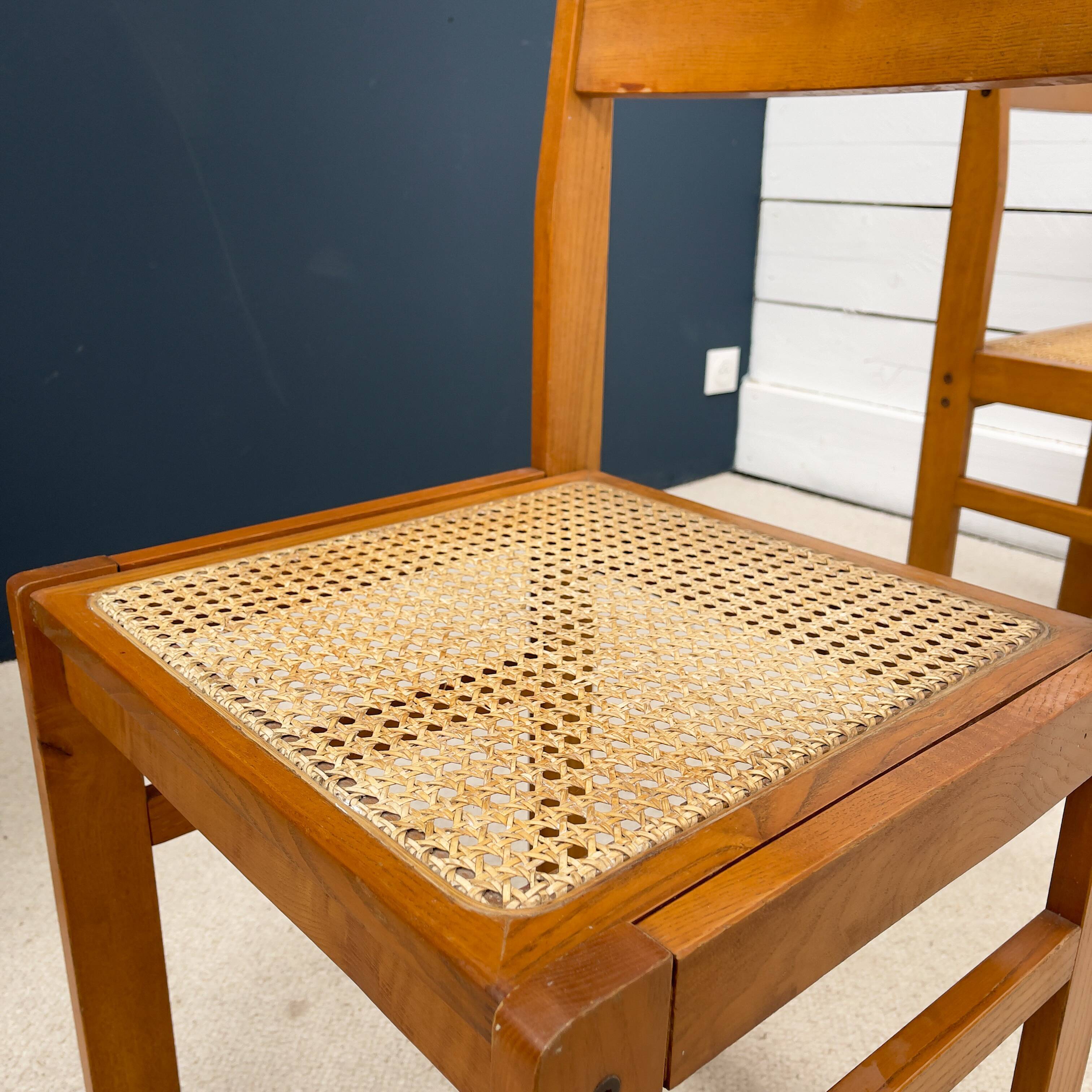 Set of 4 vintage chairs in ash and cannage 1950