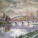 Huile sur panneau l'eau coule sous les ponts