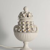 White Ceramic Table Lamp with Flower Motif, Italy 1960s