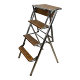 Metal wood and Formica office step stool chair from the 1950s