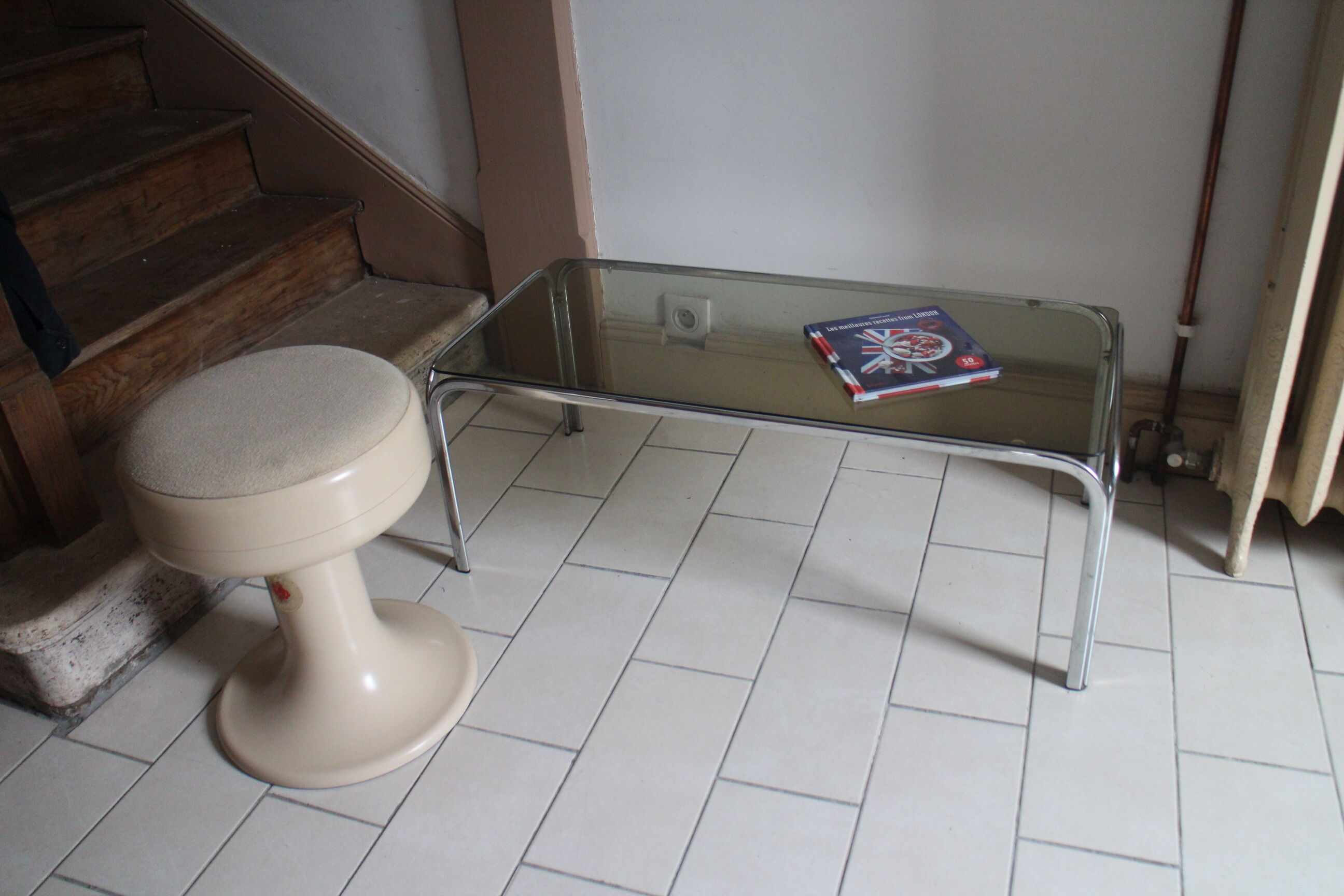Coffee table chrome and smoked glass