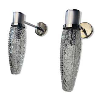 Pair of vintage molded glass wall lamps
