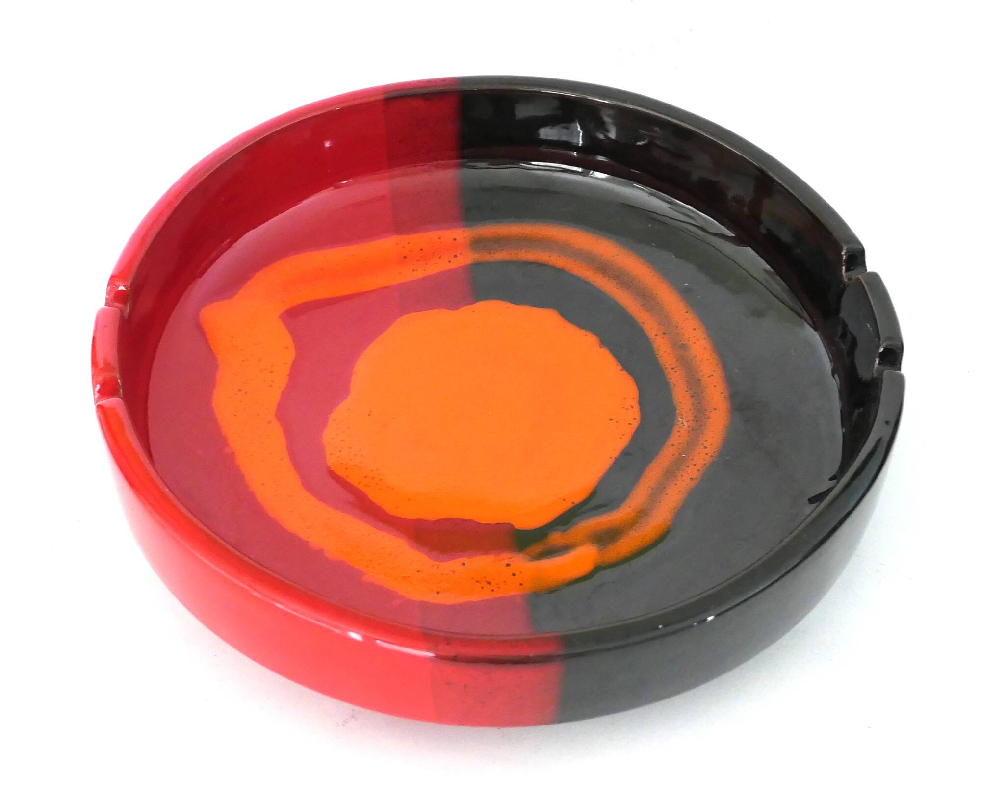 Vintage Italy red orange black ceramic ashtray 1970 Bitossi for Raymor