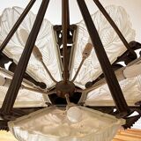 Opaline and brass chandelier