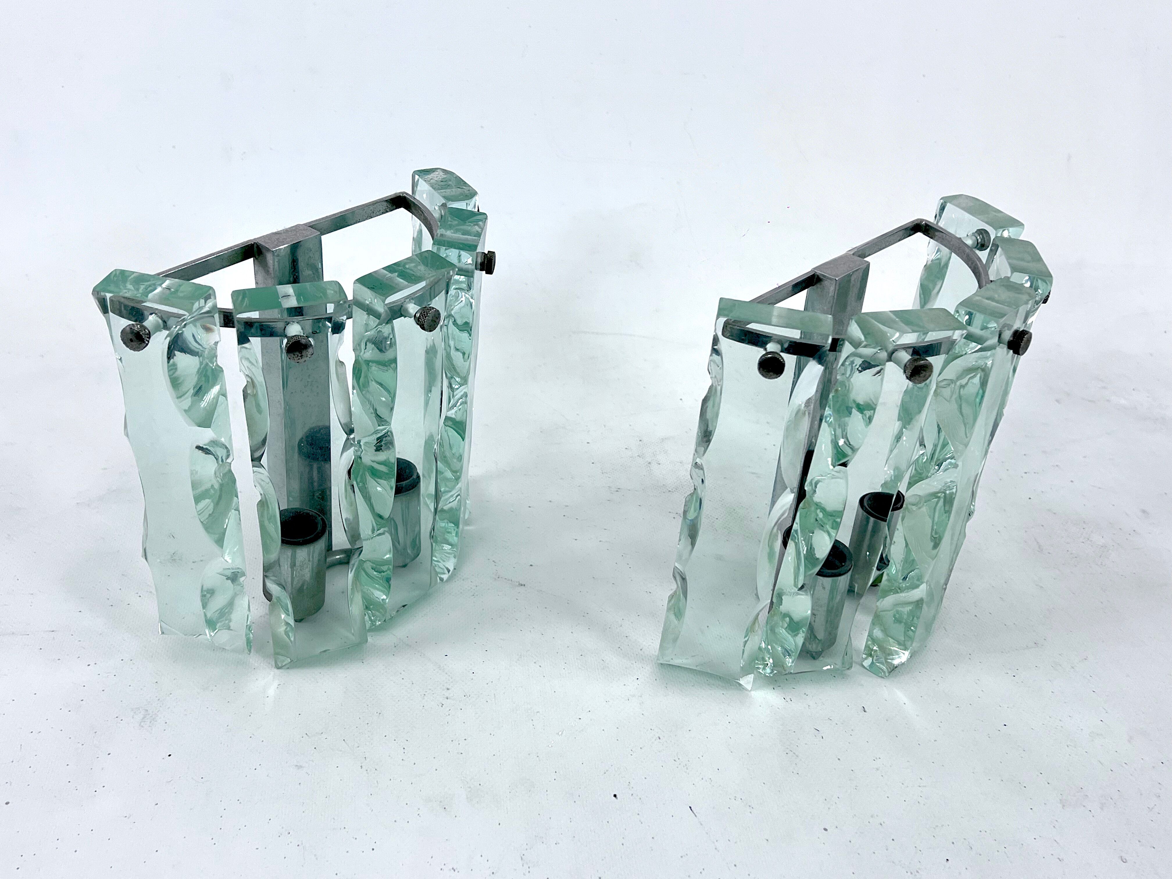 Set of two cut glass sconces by Zero Quattro, Italy 1970s