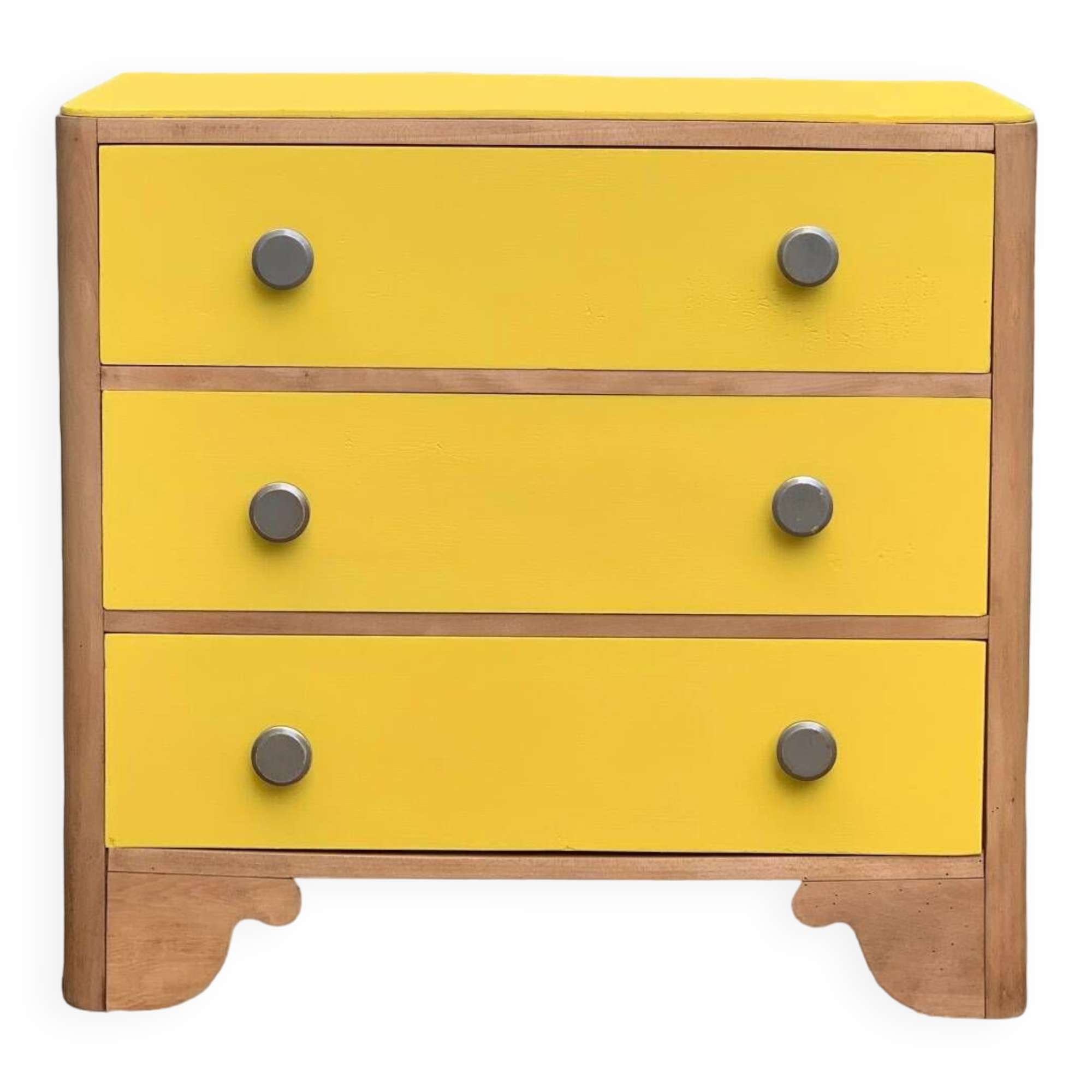 Commode art déco jaune poudré et bois brut