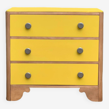 Commode art déco jaune poudré et bois brut