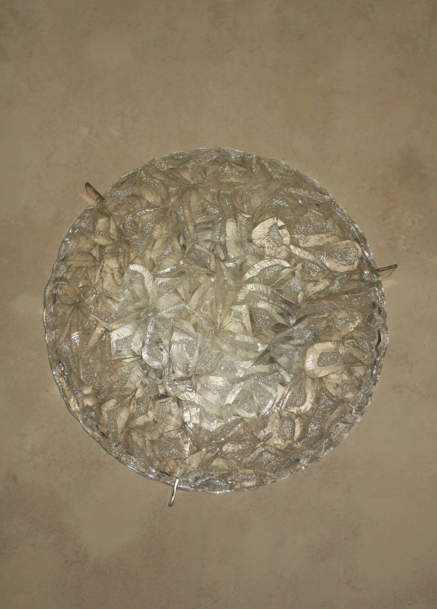 Frosted ice glass  plafonnier, Kaiser Leuchten label, 1970s