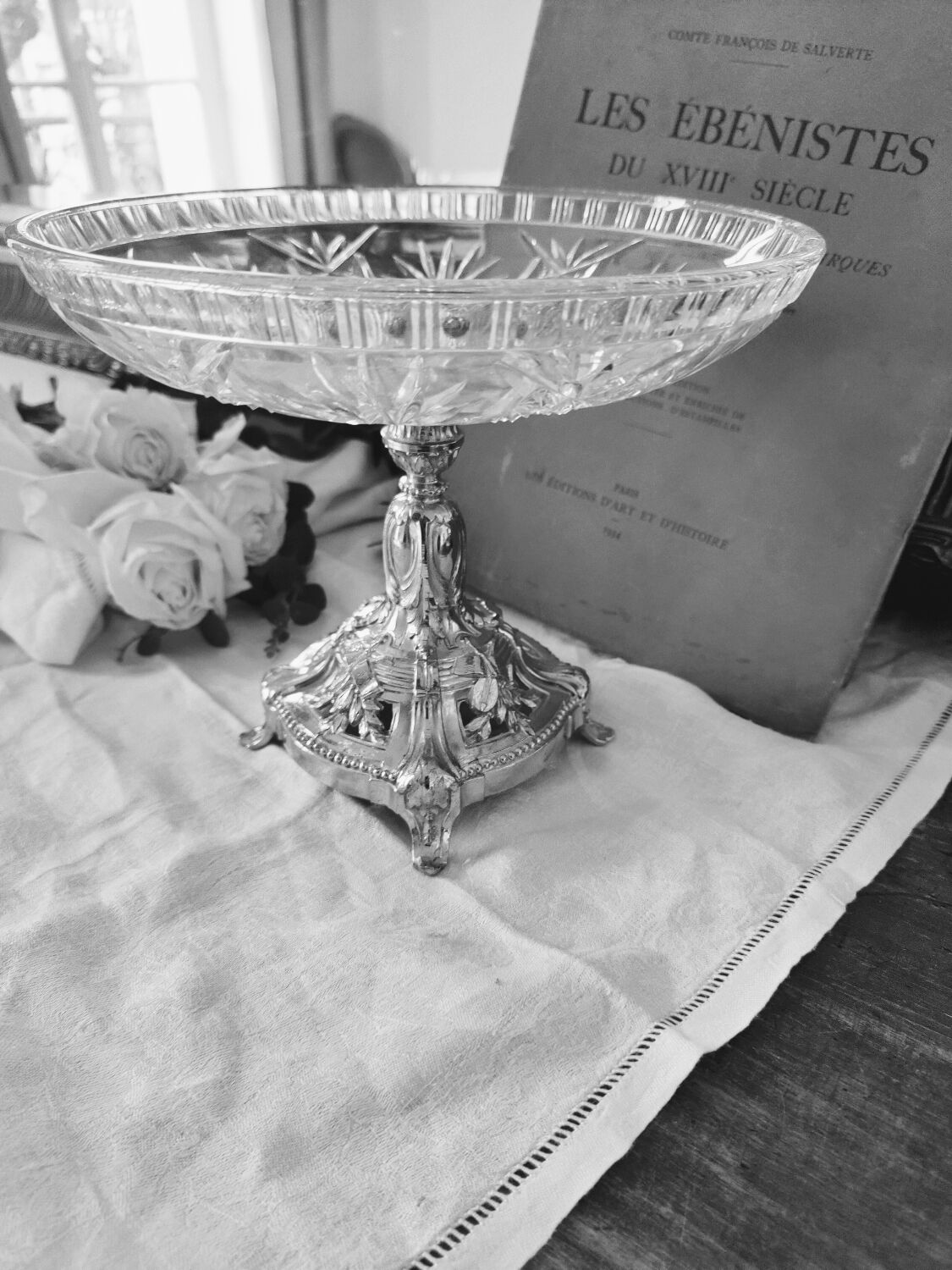 Crystal cup cut on metal stand
