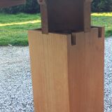 1950s round oak table, 2 heights, central quadripod leg