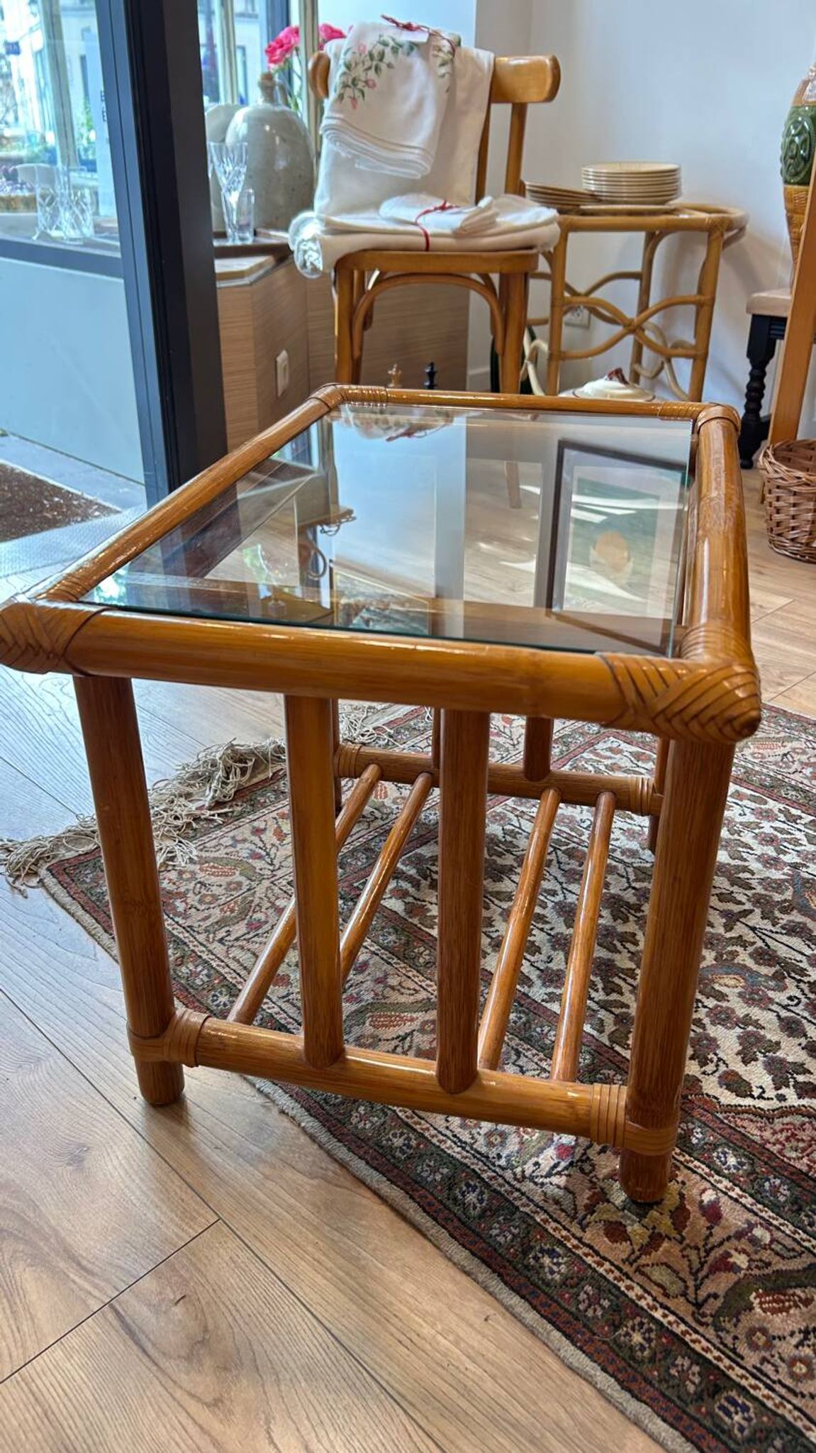 Table basse rotin vintage