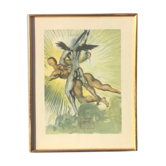 Salvador Dali 1904-1989 Les anges gardiens de la vallée Bois gravé, encadré