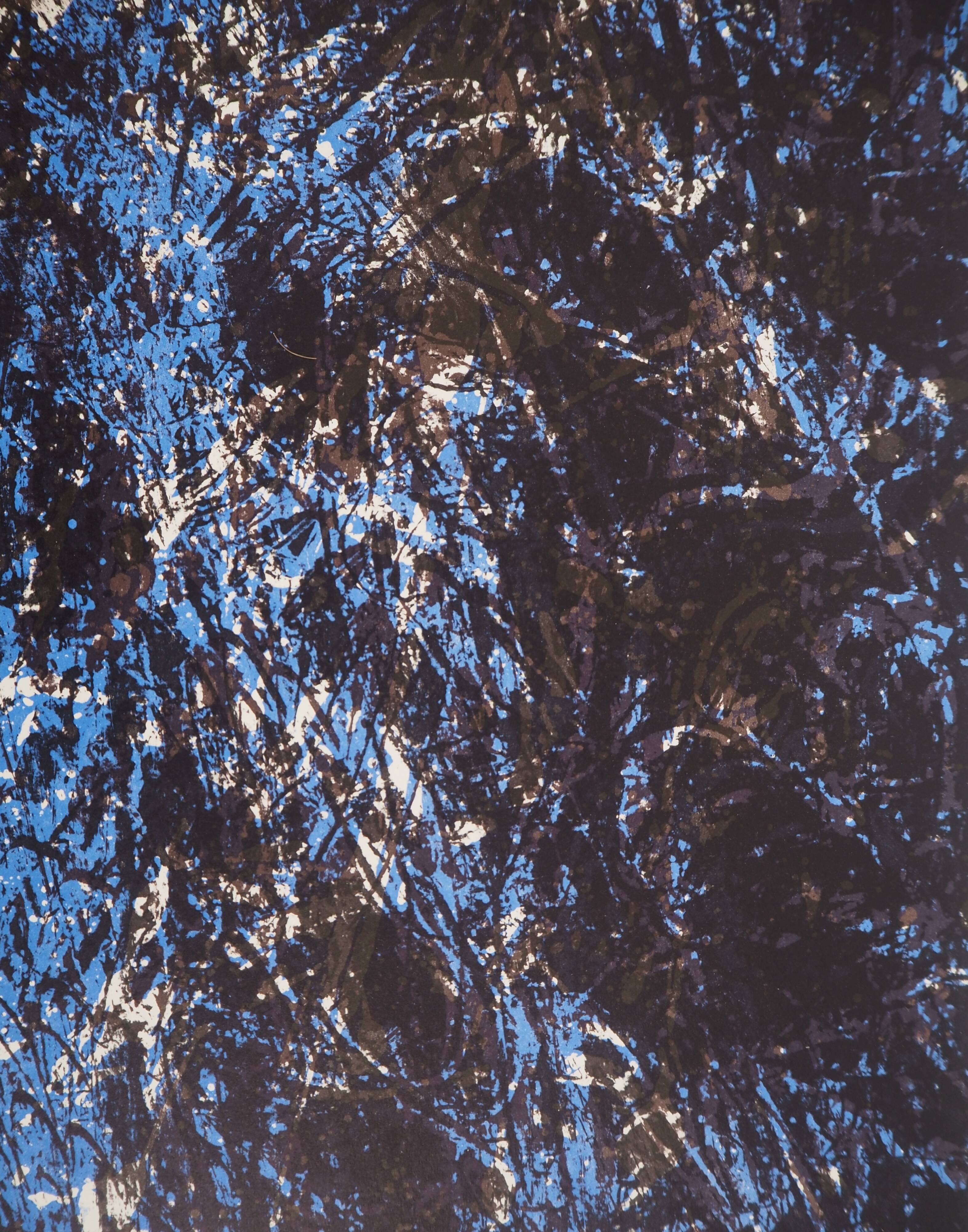 François fiedler: composition in blue - original lithograph